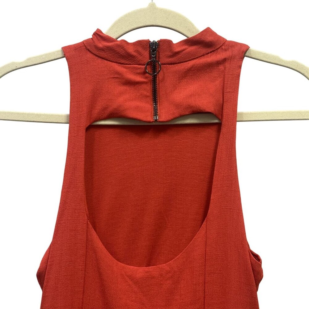 Free People Size Small Red Orange Kitty Kat Back Cut Out High Neck A-line Dress - Picture 9 of 13
